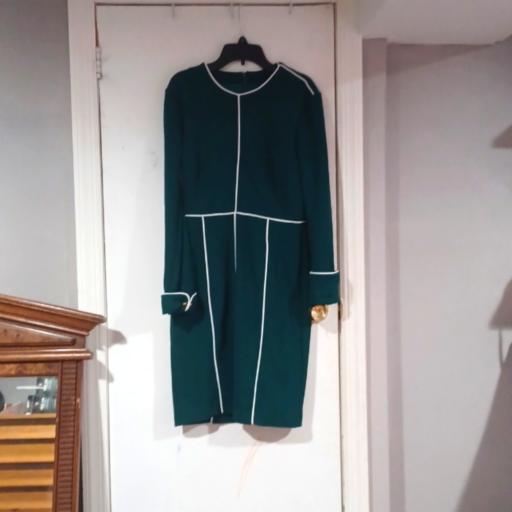 Green, Gold Button Deatail Dress